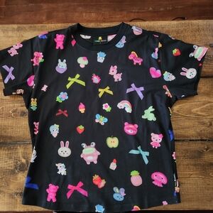 Teddy Fresh Black Tee with Colorful Cartoon Print